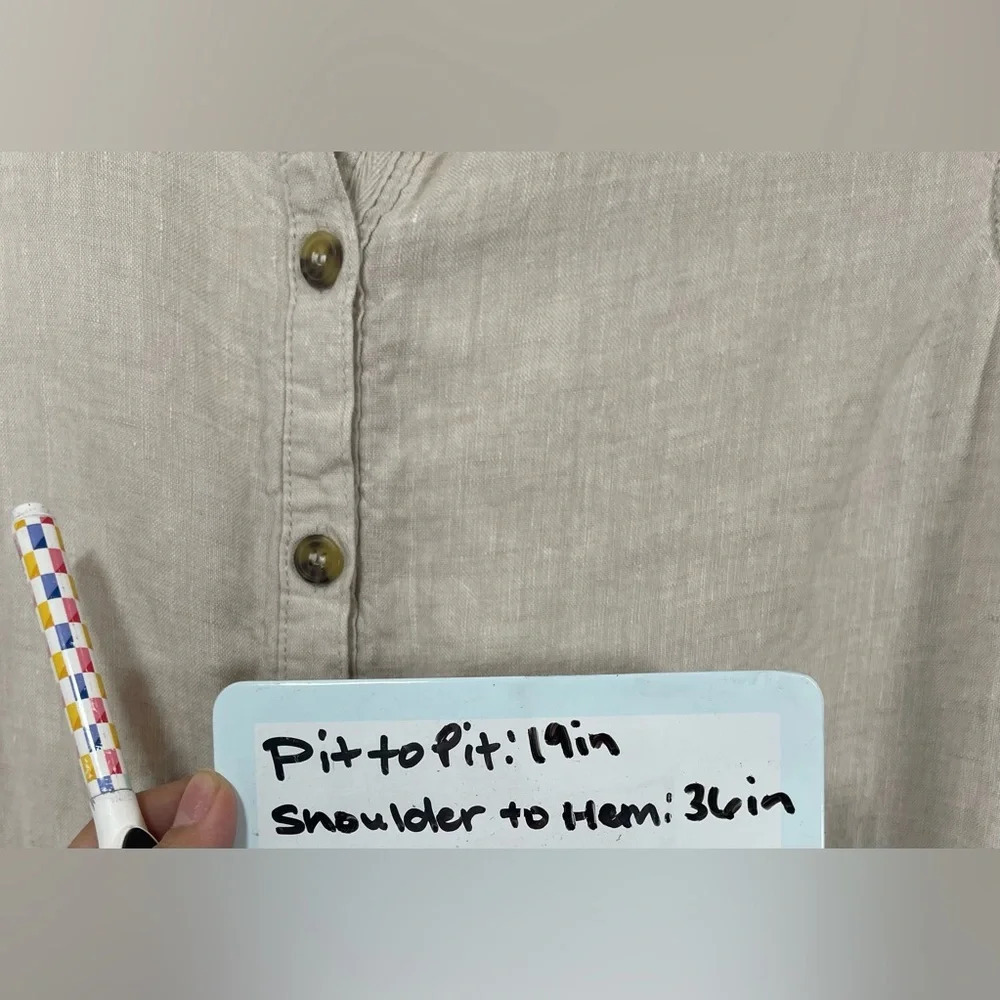 Tahari 100% Linen Beige Sleeveless Collared Button Down Shirt Dress Women Large - Picture 10 of 11